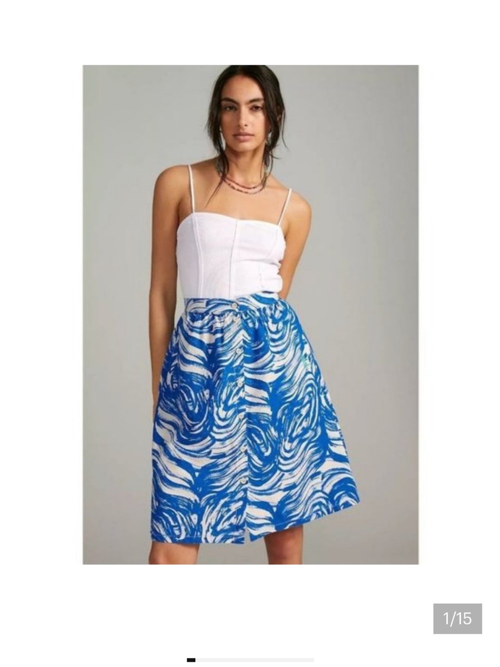 Anthropologie Bobo Choses A-Line Skirt Blue White Cotton